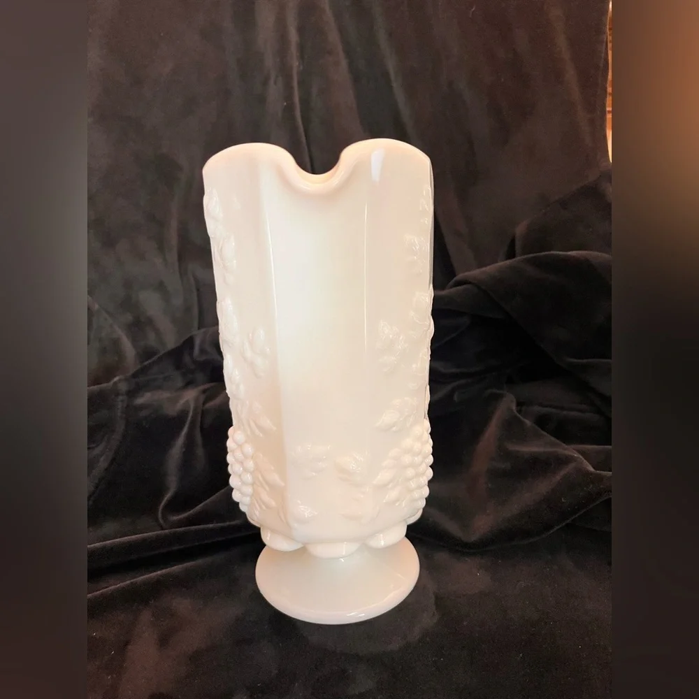 Westmoreland Milk Glass Paneled Grape Footed Pitcher Vintage MCM Water Vase
